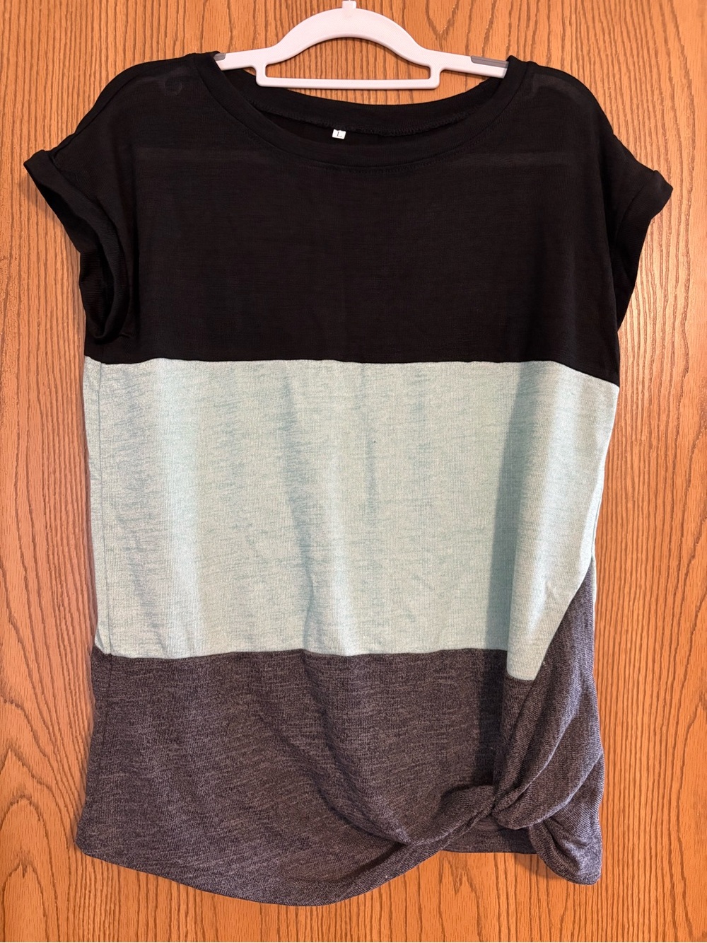 Women’s Colorblock Knit Tee — Black, Light Mint & Charcoal